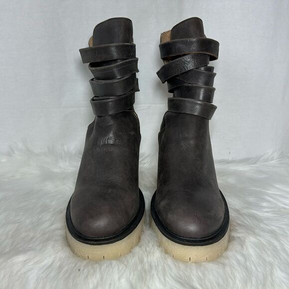 Free People Jesse NWOT Bitter Brown Leather Cutout Platform Boots Sz 41 - Picture 2 of 6